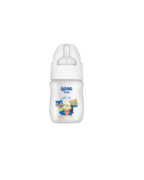 Wee Baby Heat Resistant Patterned Classical + Wide Neck Glass Feeding Bottle 120 ml No:1 12×6