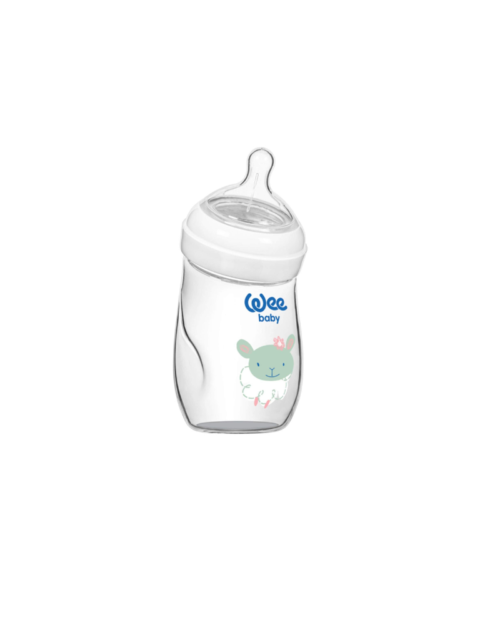 Wee Baby Heat Resistant Natural Curved Glass Feeding Bottle 180ml