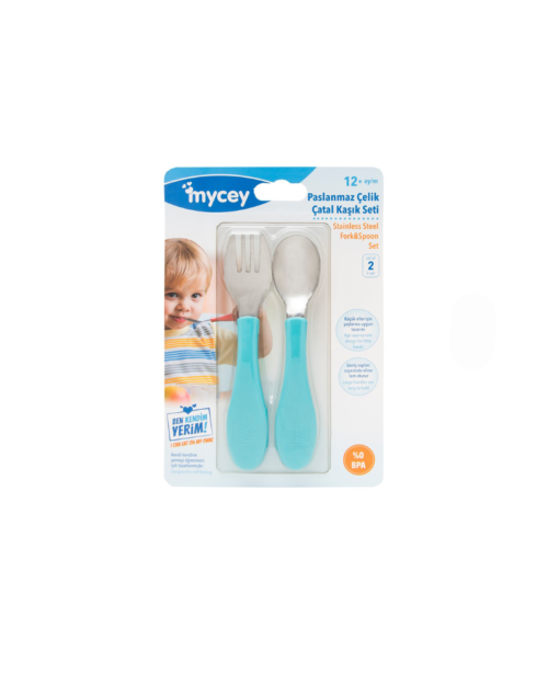 MyCey Stainless steel fork&spoon set – blue
