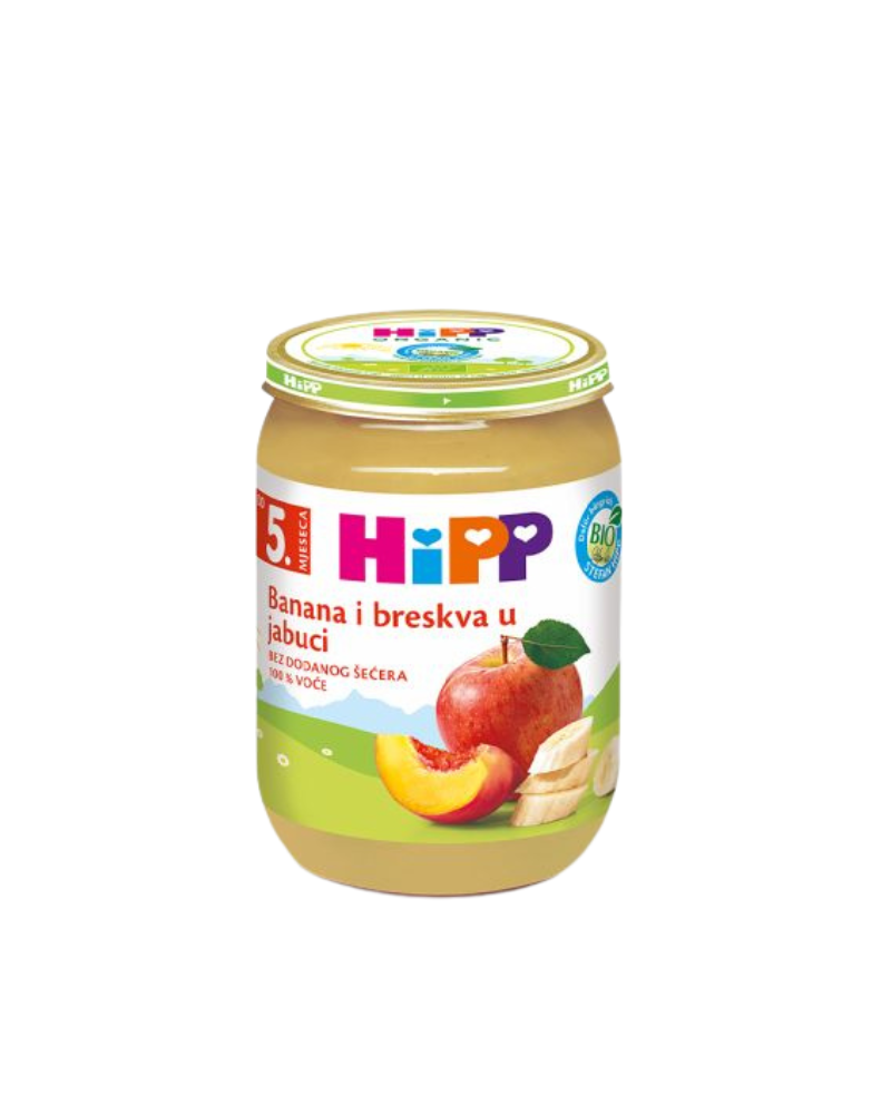 4360-02 HIPP MOLLE PJESHKE DHE BANANE BIO 190GR