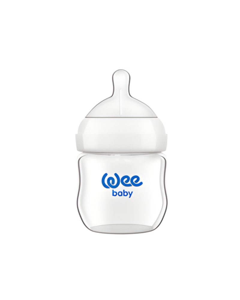 WEE BABY HEAT RESISTANT NATURAL FEELING WIDE NECK GLASS FEEDING BOTTLE 125ML